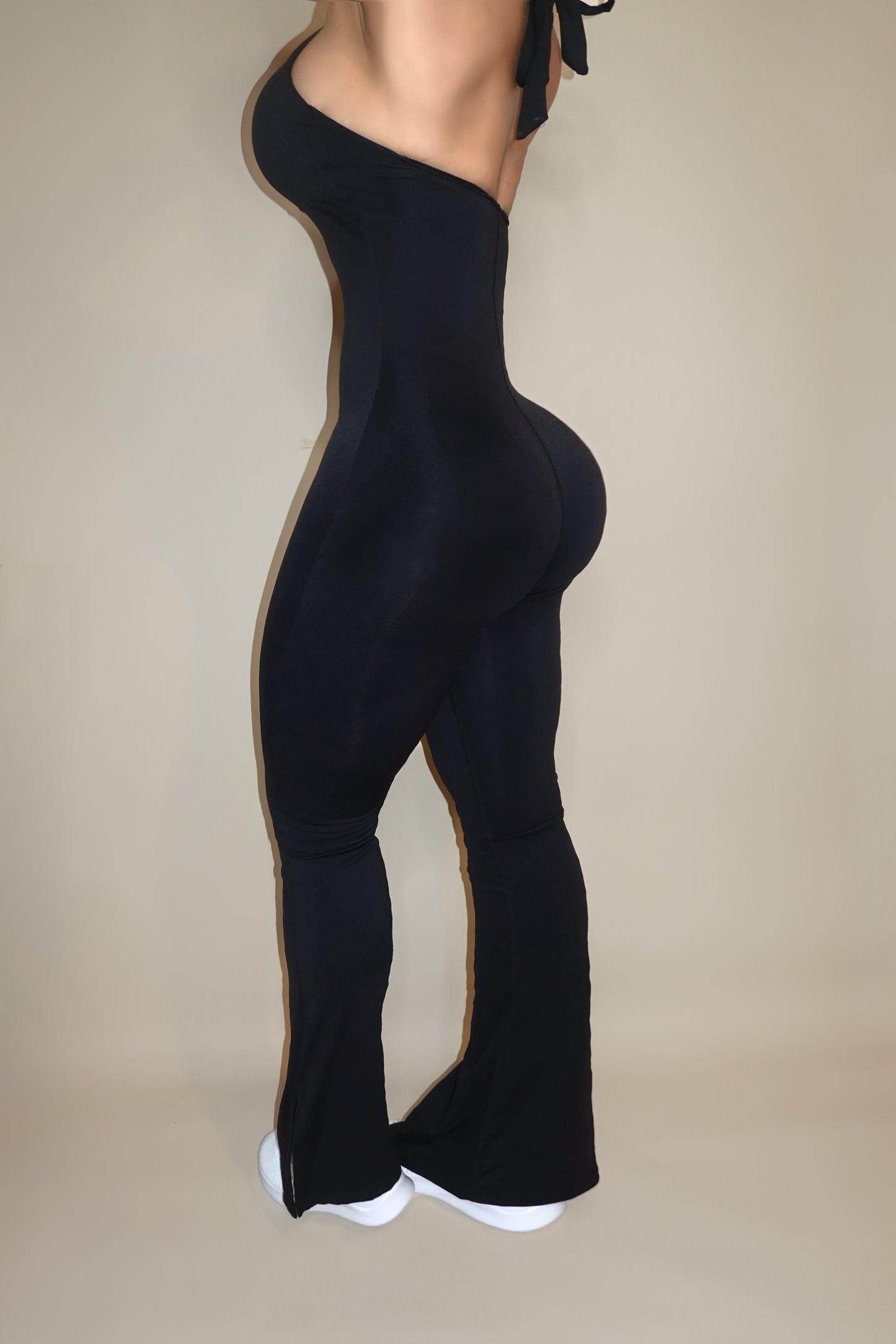 Black Waist Snatching Flared Jumpsuit