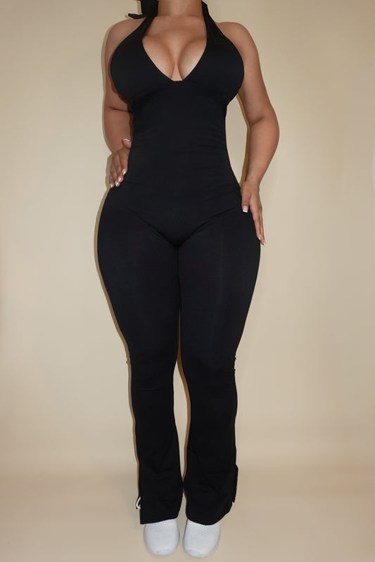 Black Waist Snatching Flared Jumpsuit